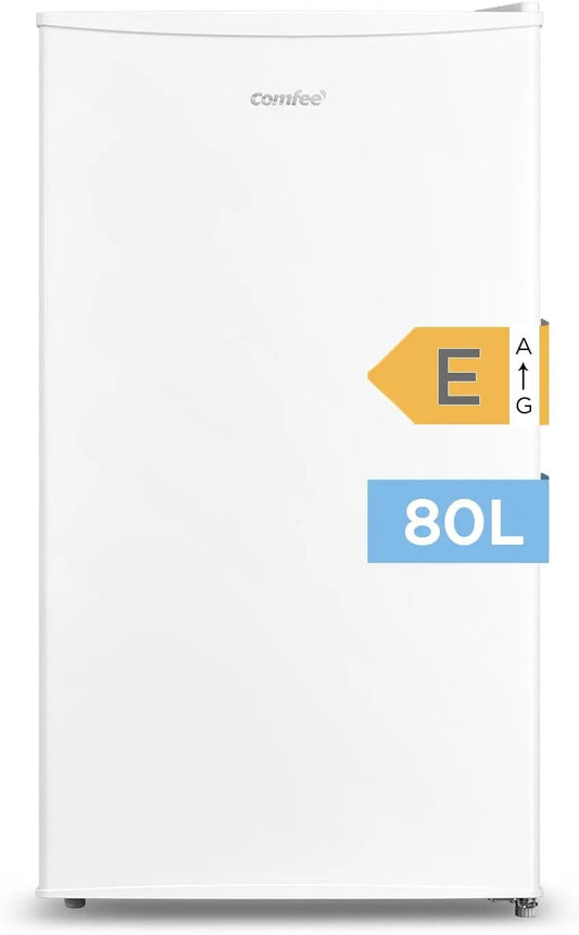 Comfee réfrigérateur RCD80WH2, 84,5 cm de hauteur, compartiment à fruits et légumes, an, pieds, capacité 80 l, 137 kWh, avec congélateur