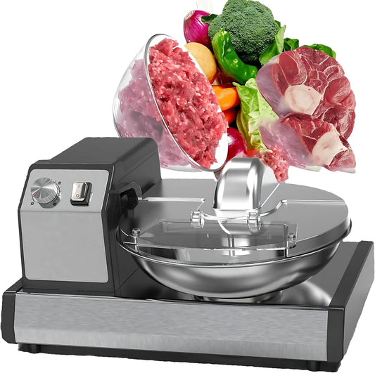 Robot de cuisine INOX 304, capacité 5.5L, 1500 RPM, Minuterie Réglable 1-15 Min, Acier, Utilisation Intensive en Restaurant, Viande et Sauces