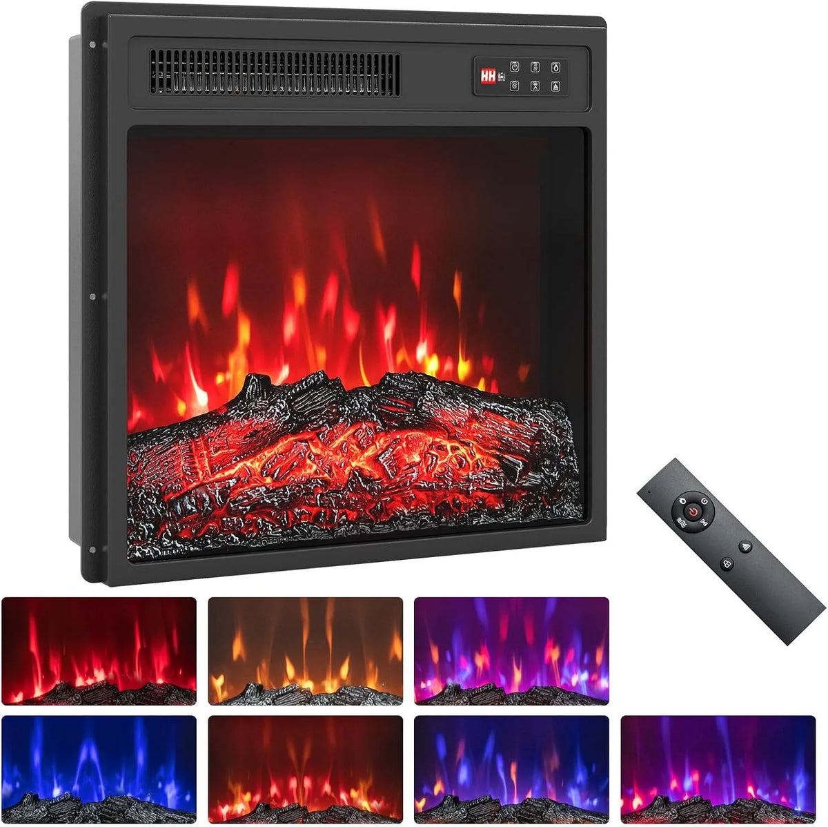 Cheminée électrique RELAX4LIFE, Encastrable 750/1500W, 5 niveaux de vitesse, 7 Couleurs, capacité 5 Luminosités, 5 niveaux de vitesse, 37㎡, Chauffage