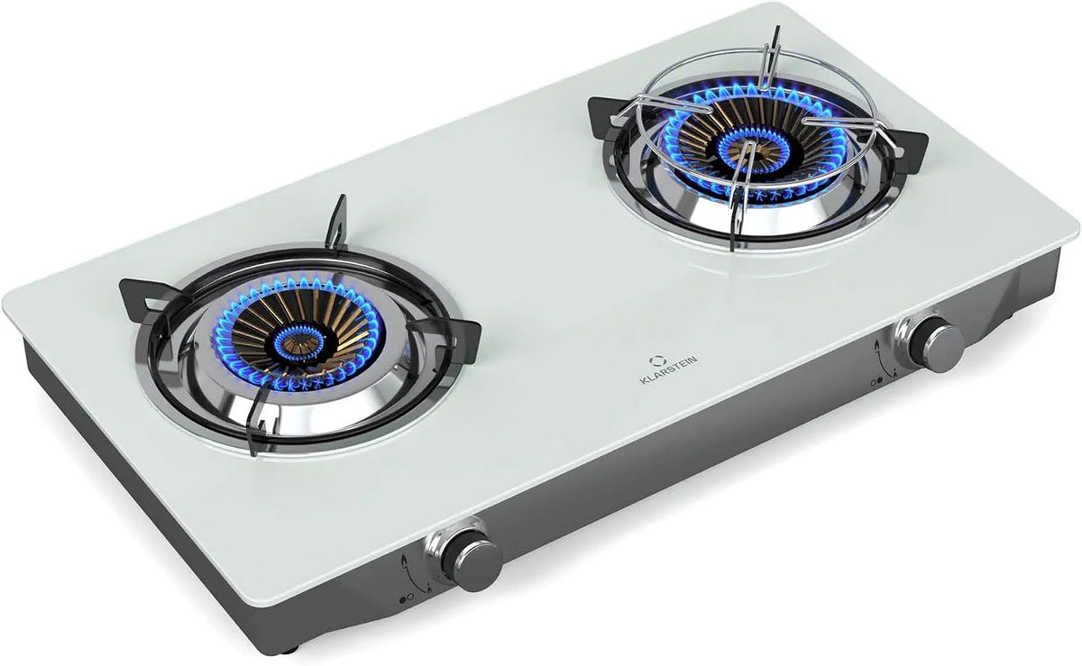 Klarstein plaque de cuisson, 2 Brûleurs, puissance 7,7kW, Barzona de Cuisson Gaz, Acier Inox & Verre, Allumage Piézo, Sécurité FFD, Portable Camping