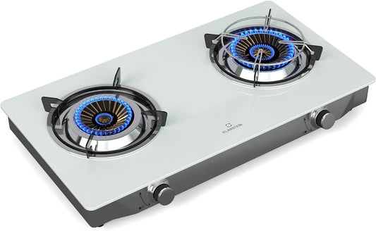 Klarstein plaque de cuisson, 2 Brûleurs, puissance 7,7kW, Barzona de Cuisson Gaz, Acier Inox & Verre, Allumage Piézo, Sécurité FFD, Portable Camping