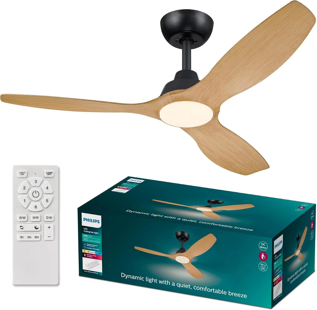 Philips ventilateur, Télécommande Incluse, largeur 58 cm, Amigo de Plafond et Luminaire, finition blanche scintillant, Rond