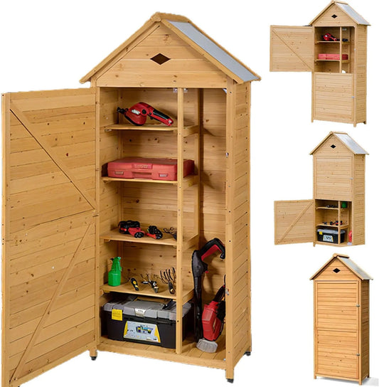 Abri de jardin RELAX4LIFE, en Bois de Sapin avec Porte Verrouillable, Toit Galvanisée,5 Étagères et Compartiment, Cabanon Jardin Extérieur
