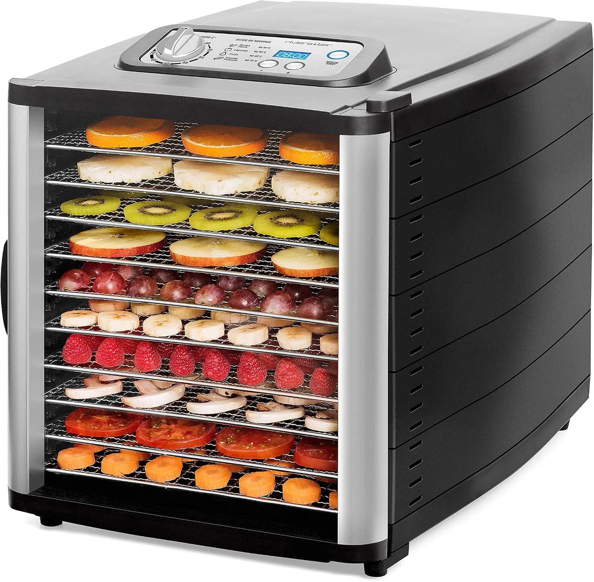 Lave-vaisselle 24h, 10 Plateaux Inox avec Température Réglable et Minuterie, Accessoires Inclus, Idéal pour Fruits, Légumes et Viandes, Compatible