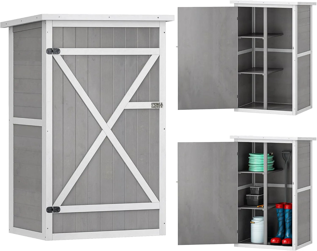 Abri de jardin Outsunny 115H, Armoire Remise pour Outils Bois de Sapin pré-huilé Toit bitumé incliné, dim. 75L x 56l x cm, 2 étagères