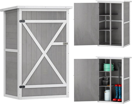 Abri de jardin Outsunny 115H, Armoire Remise pour Outils Bois de Sapin pré-huilé Toit bitumé incliné, dim. 75L x 56l x cm, 2 étagères