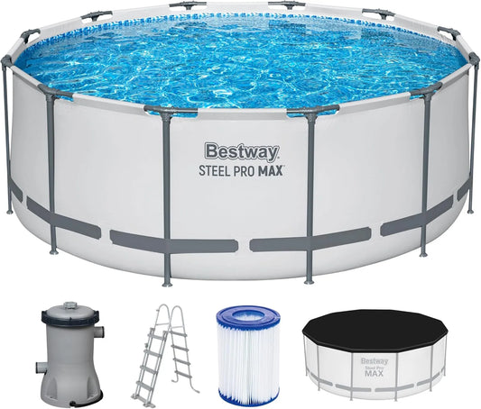 Bestway pompe, Steel Pro Max Frame Piscine Kit Complet avec à Filtre Ø 366 x 122 cm, Ronde, finition grise Clair