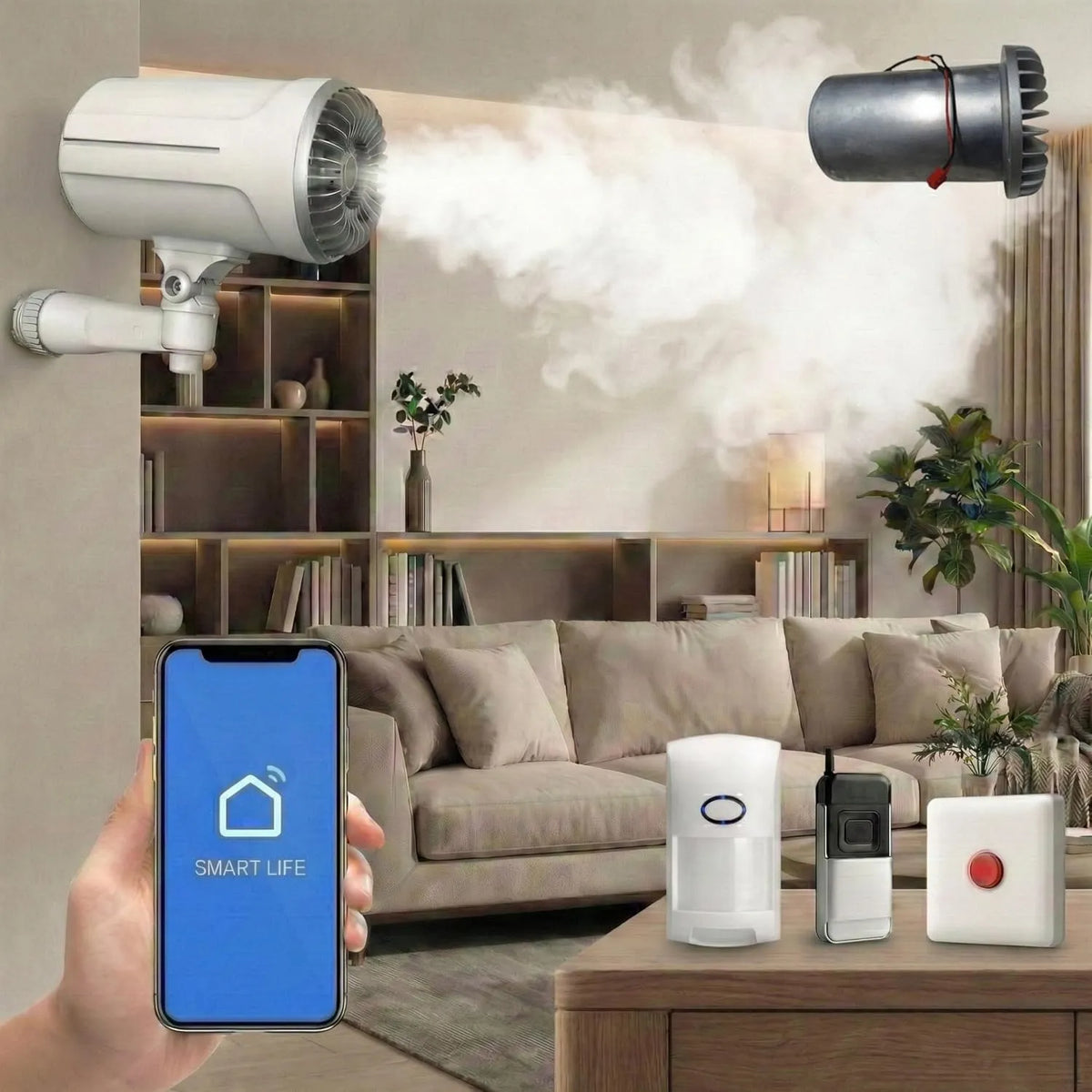 Générateur électrique, de Brouillard Anti-cambriolage sécurité Anti-Intrusion sans ABONNEMENT, Tuya, Diffusion Rapide 100 à 150 m³