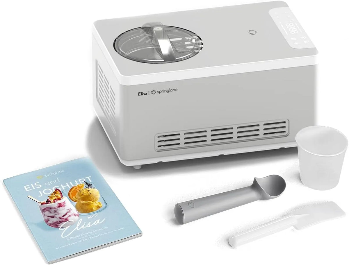 Compresseur, SPRINGLANE Sorbetière et yaourtière Elisa 2,0 L avec auto-refroidissant 180 W, avec accessoires, finition argenté