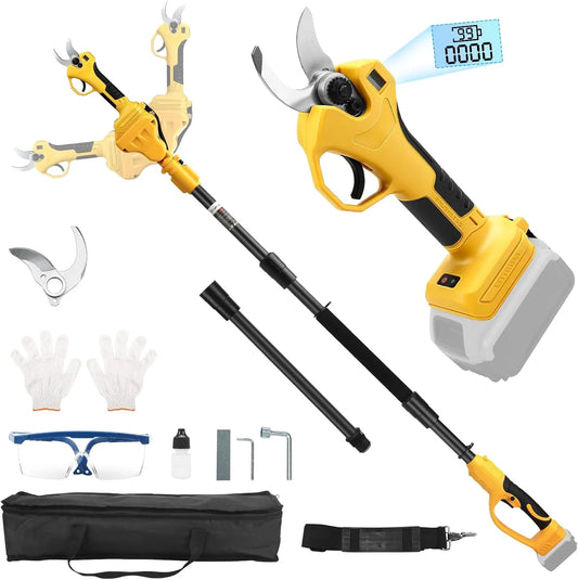 DeWalt Sécateur Électrique Avec Perche Compatible avec 20V, 2 in 1 Sécateur Télescopique Électrique 2,4M, 30mm Secateur Electrique avec Écran