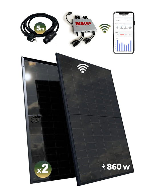 Modèle balcon BDM800W Kit solaire, 2 panneaux solaires bifaciaux 430W, puissance 800W, ALL BLACK, Micro-onduleur NEP, balcon 800W, Câble de 5 m