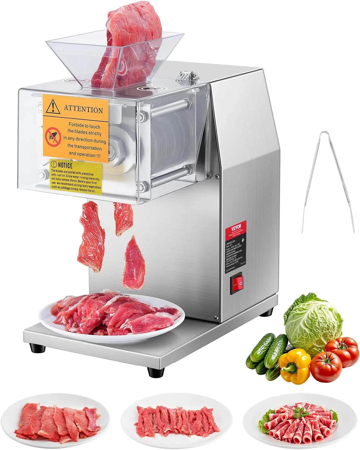Vevor trancheuse, poids 250 kg, à viande commerciale, acier inoxydable, électrique, restaurant, puissance 850 W, épaisseur 5 mm, lames détachables