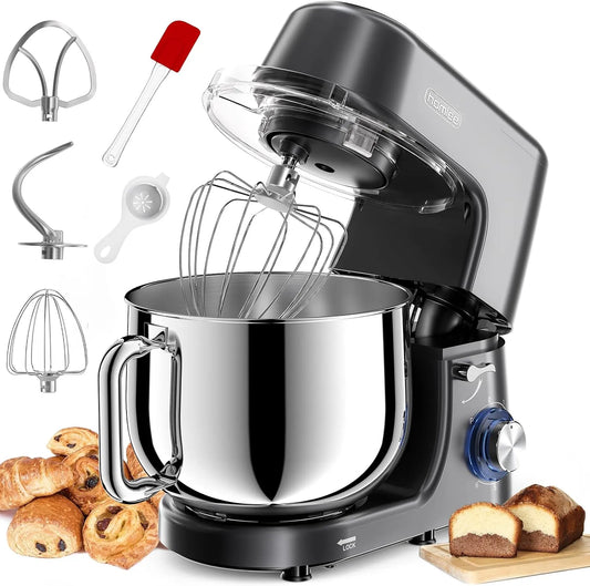Robot pâtissier, Crochet,6 niveaux de vitesse, avec Bol en Acier Inoxydable, Fouet