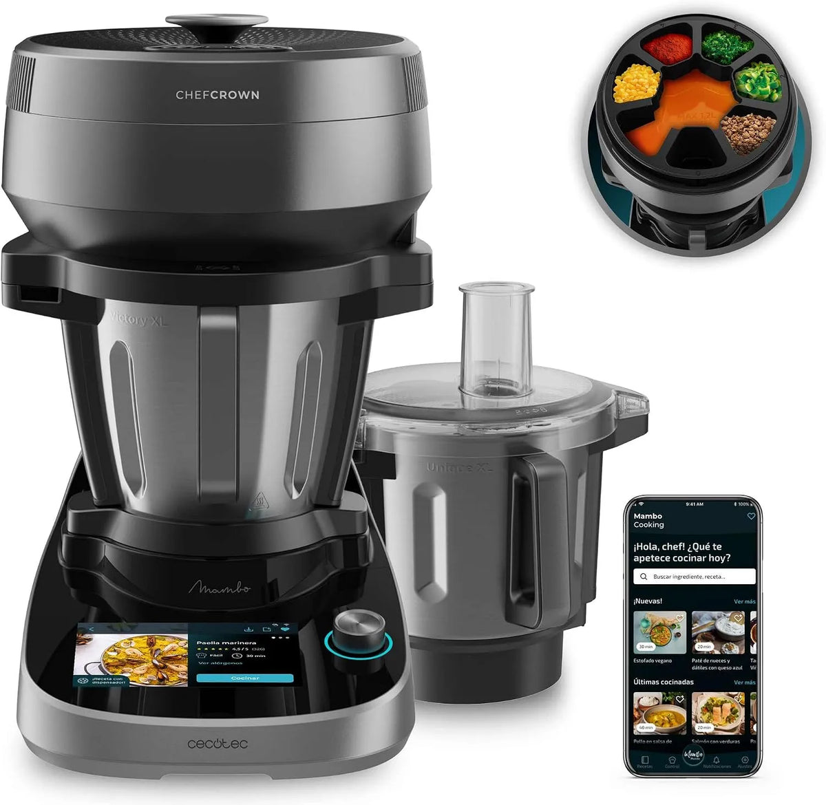 Cecotec robot de cuisine, Multifonction Mambo CooKing Total Gourmet. 2200 W, Carafes Unique et Victory 4,5 L, 45 Fonctions, Autodistributeur