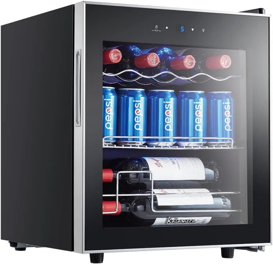 Réfrigérateur KRC-40GE Kalamera Mini, zone de refroidissement 5-18 °C, façade vitrée en acier inoxydable, capacité 40 l, bouteille