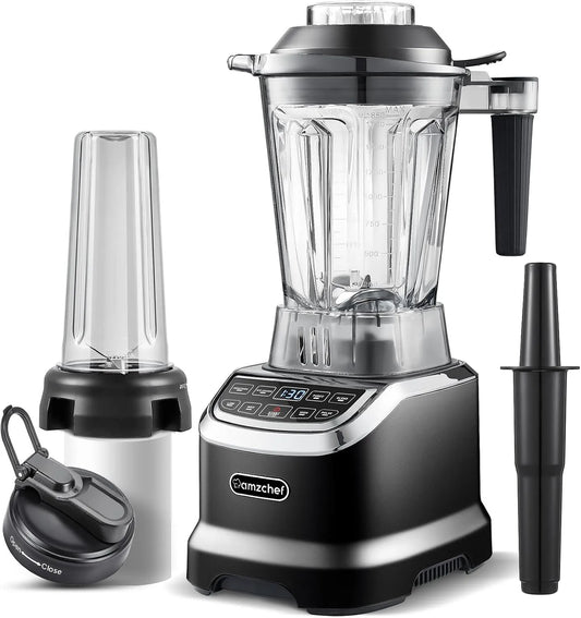 Blender AMZCHEF, professionnel 1800 W, électrique 6-lames en 3D, multifonctionnel avec écran tactile intelligent, finition noire
