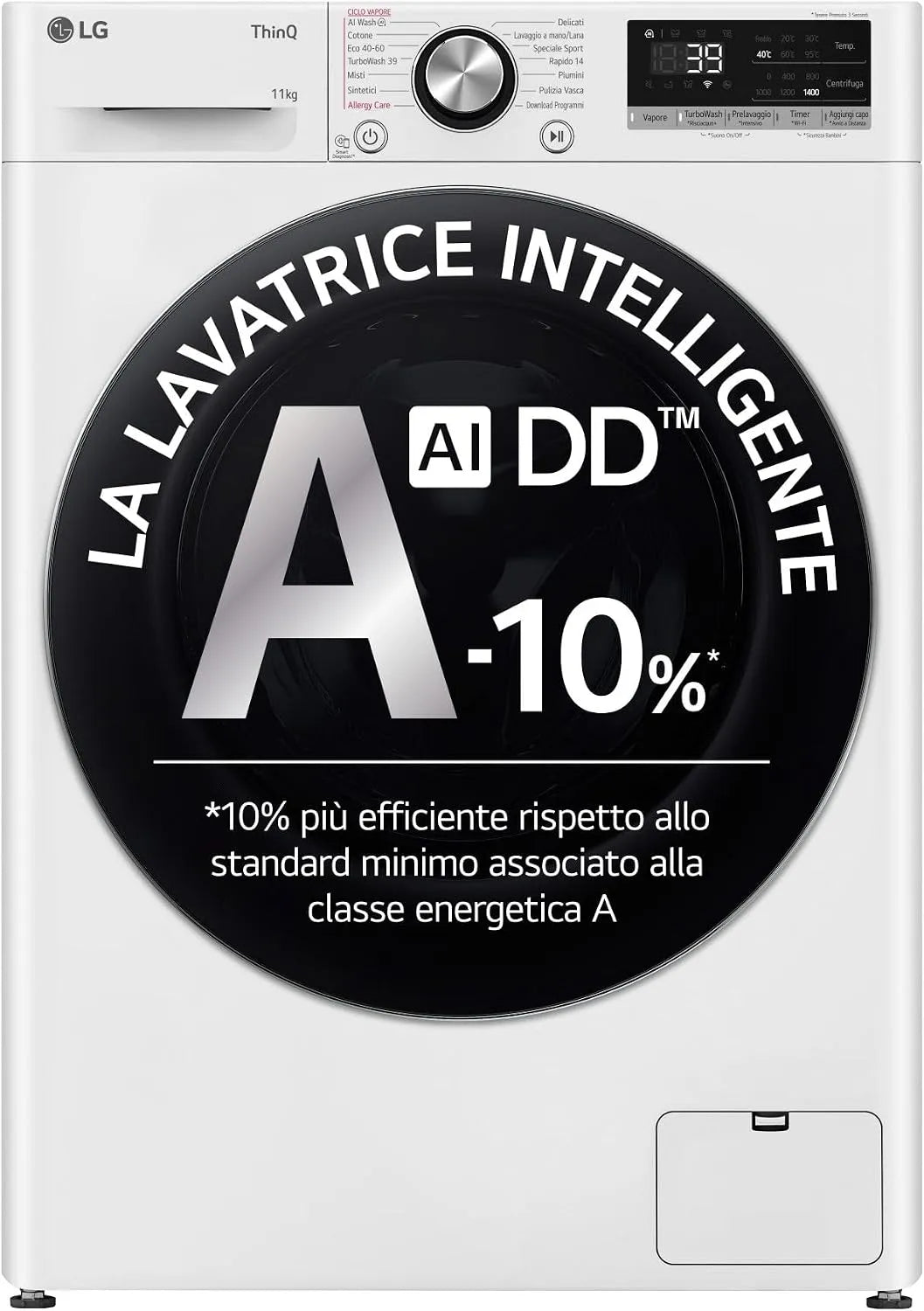 LG lave-linge F4R7011TSWC 1400, AI DD classe énergétique A -10%, tours, Wi-Fi, libre installation, poids 11 kg série R7, charge avant, AI Wash