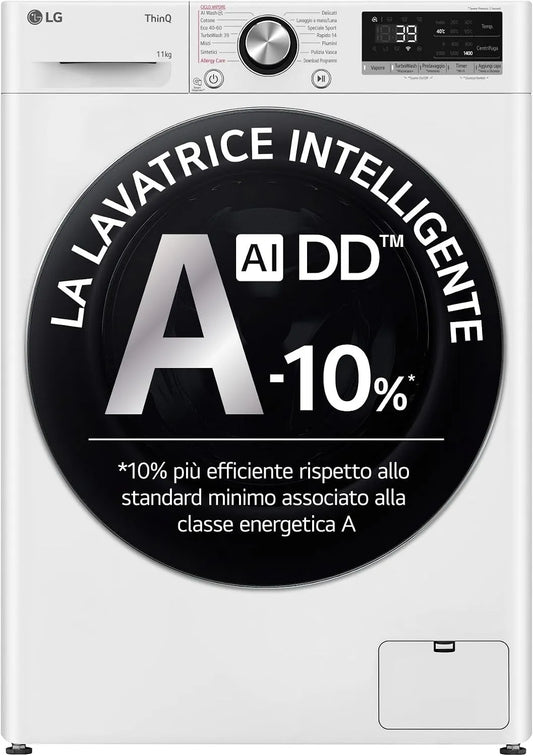 LG lave-linge F4R7011TSWC 1400, AI DD classe énergétique A -10%, tours, Wi-Fi, libre installation, poids 11 kg série R7, charge avant, AI Wash