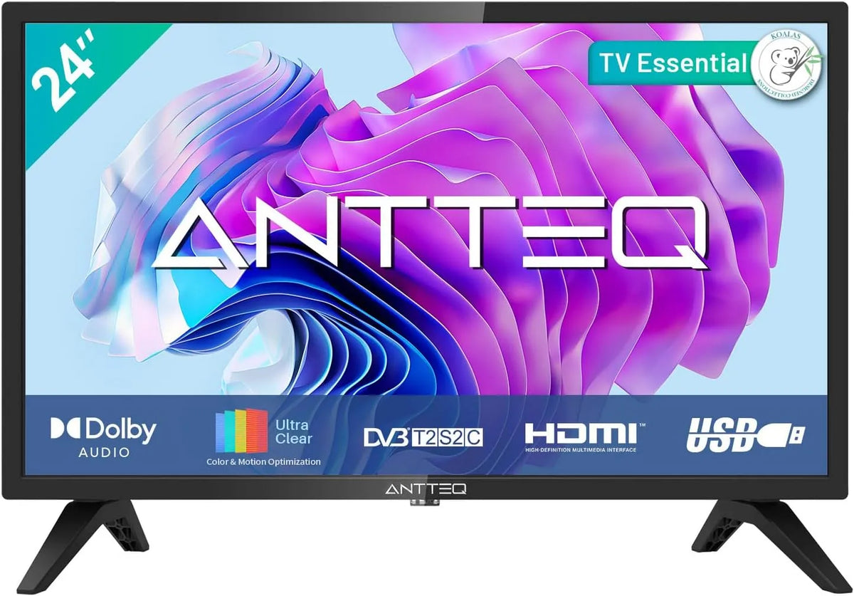 Modèle DVB-C AB24F1D Antteq, Télévision 24 Pouces, TV 60 cm, T2, S2, CI+, Mode Hôtel Inclus, Triple Tuner DVB-C, Connexion PC VGA, HDMI