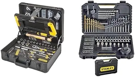 De Maintenance STANLEY Valise, outils pour serrage-vissage & Lot de 100 forets et accessoires, Pinces et coupe-touts, niveau, tournevis, cutter
