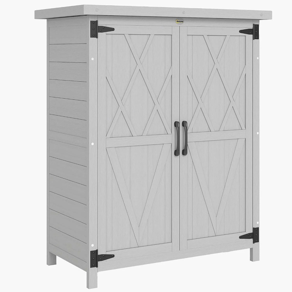 Abri de jardin Outsunny 90H, Armoire de Jardin pour Outils 75L x 40l x cm 3 étagères 2 Portes Toit en Asphalte