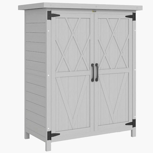 Abri de jardin Outsunny 90H, Armoire de Jardin pour Outils 75L x 40l x cm 3 étagères 2 Portes Toit en Asphalte