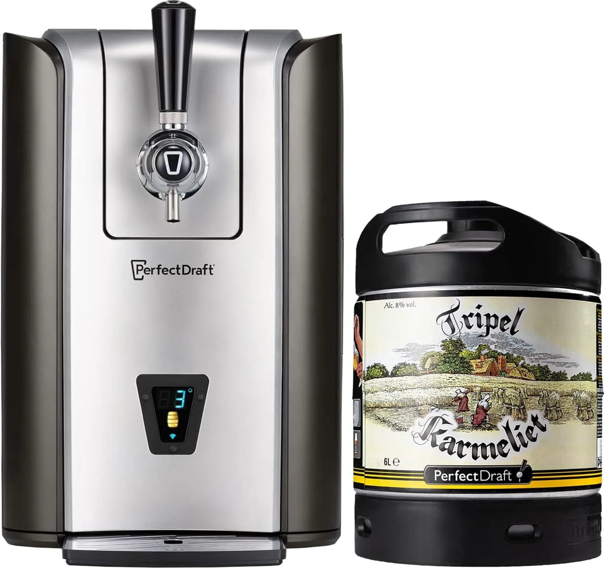 PerfectDraft Pro, 30 Jours Fraîcheur, Pack Tireuse À Bière + 1 Fût Tripel Karmeliet 6L, Refroidissement À 3°C, Écran LED Température