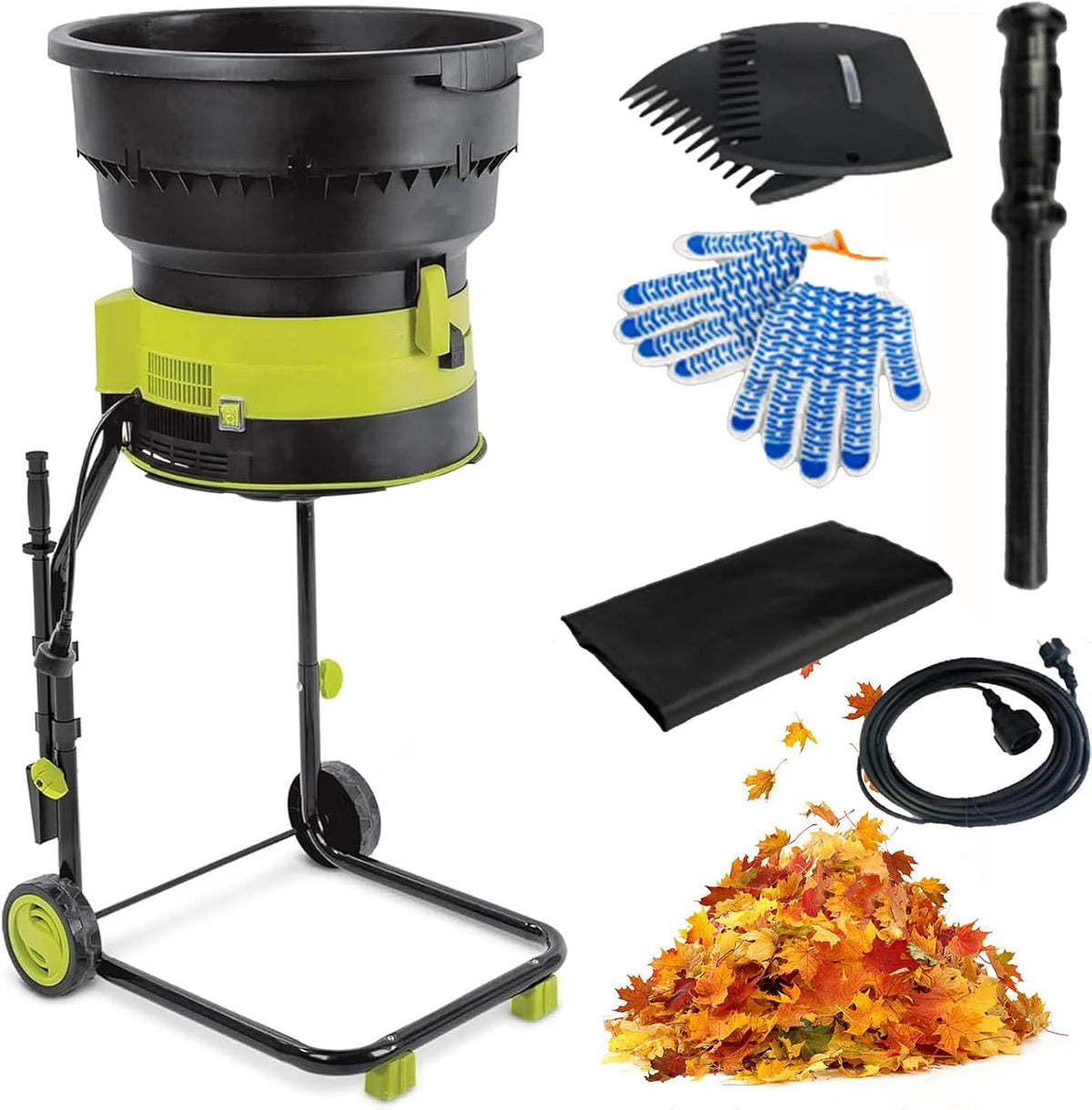 Broyeur de feuilles, broyeur de 8000 tr/min monté sur roues, puissance de 2500 W, électrique