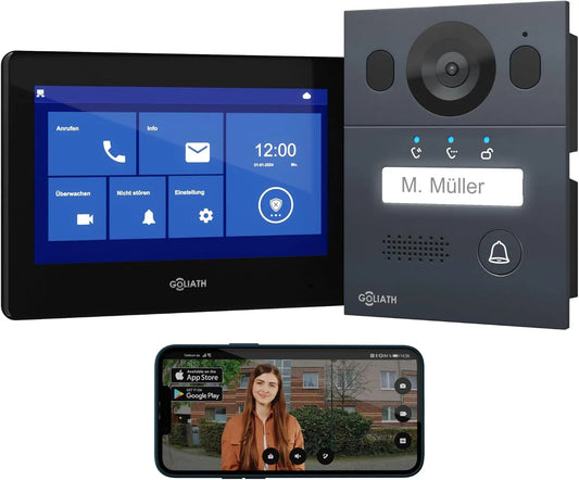 Vidéo Basique Goliath Interphone, Bus 2 Fils, Moniteur de 7 Pouces, Sonnette en saillie avec caméra, interphone avec Ouverture de Porte