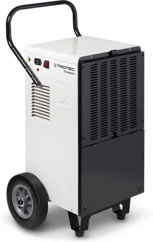 Trotec déshumidificateur TTK 380 ECO, 200 m², Débit d'air 950 m³/h, professionnel, Dégivrage par gaz chaud, compteur horaire, capacité 80 l, 500 m³