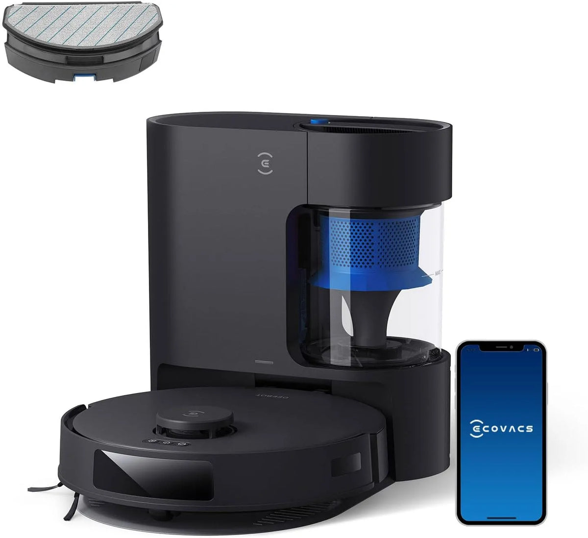Ecovacs aspirateur robot N20, DEEBOT Pro Plus, Batterie 300 Min, Tapis, Robot Aspirateur Laveur 8000Pa avec vidange Automatique poussière