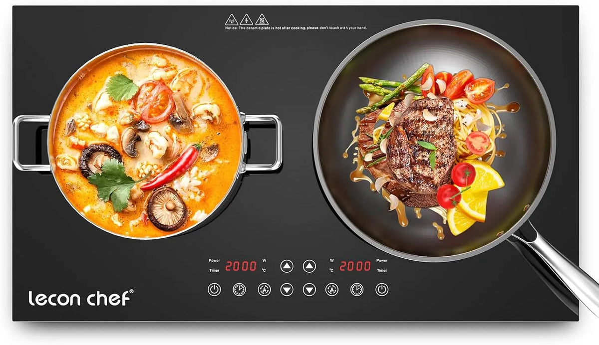 Plaque de cuisson Double, 2 Feux 2000W + 2000W, 10 Niveaux de Température et de Puissance, Minuterie 240 Minutes, de cuisson à induction