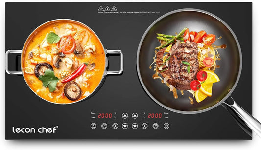 Plaque de cuisson Double, 2 Feux 2000W + 2000W, 10 Niveaux de Température et de Puissance, Minuterie 240 Minutes, de cuisson à induction