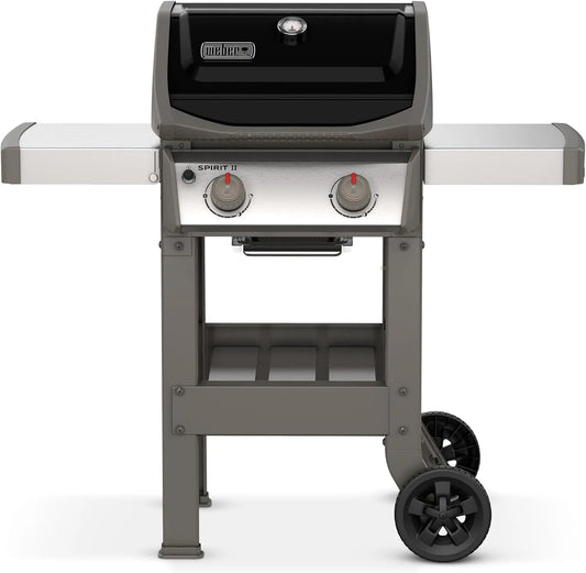 Barbecue à gaz E-210/2 GS4 Weber, Spirit II brûleurs, tablettes latérales intégrées, finition argentée, grilles Gourmet BBQ System, finition noire