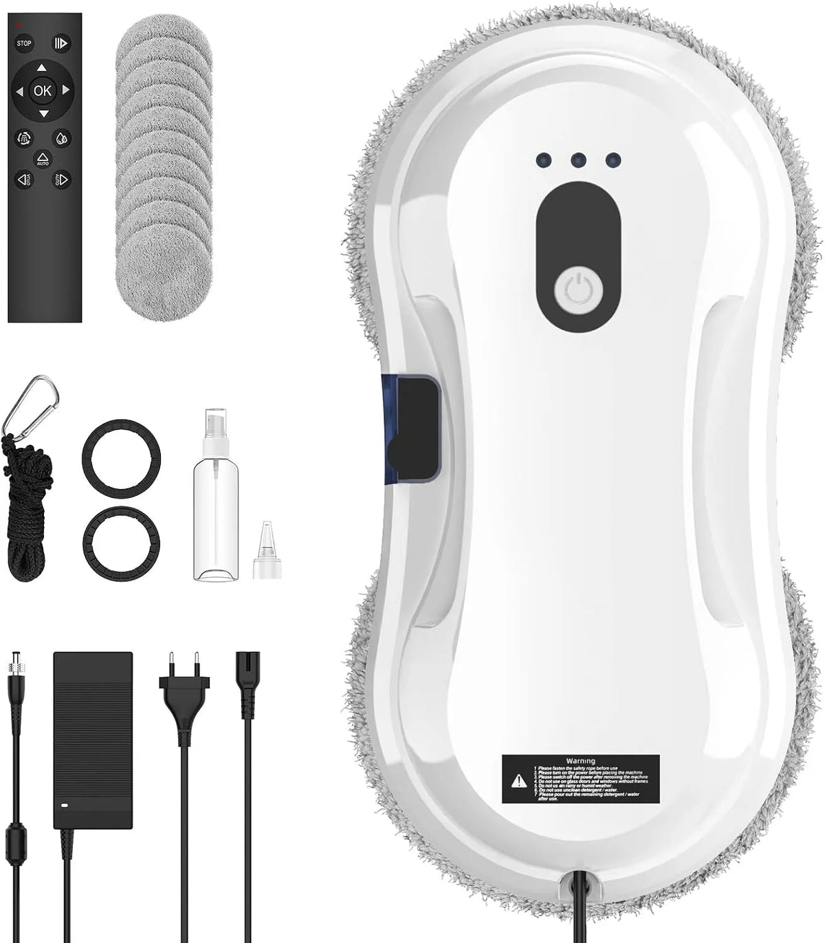 De Vitre Robot Laveur, Télécommande & 10 Chiffons, largeur 7.5cm, avec Pulvérisation d'Eau, Protection UPS, 3 Modes, Navigation Intelligente