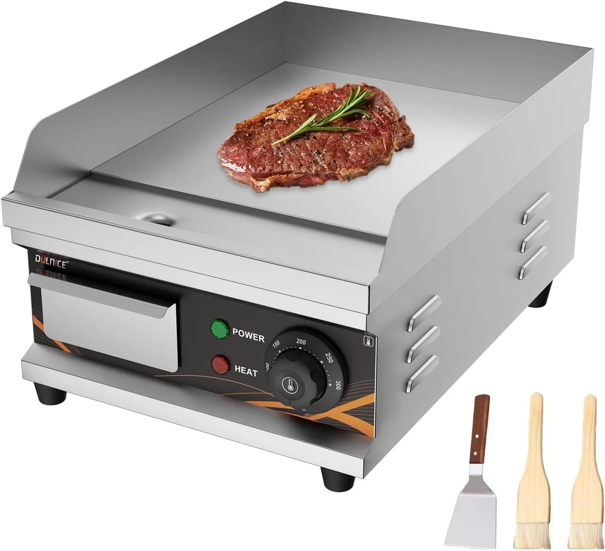Barbecue 220-240V, Plancha Électrique Professionnelle 1700W, Température Réglable 50-300 °C, pour Restaurant Snack-Bar, en Acier Inoxydable