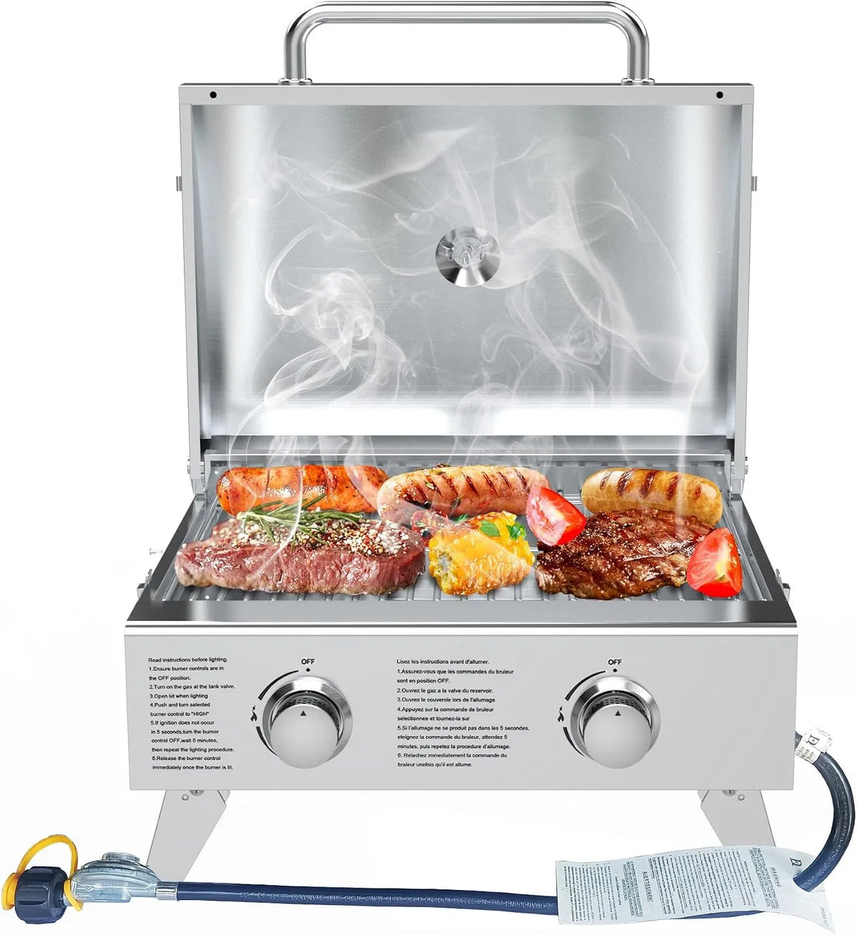 Barbecue à gaz BBQCuker, propane portable à 2 brûleurs avec pieds pliables pour le camping en plein air, cuisine