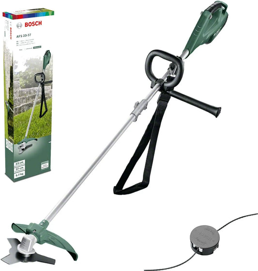 Bosch débroussailleuse AFS 23, puissance 1000 W, Bobine pour Fil de Coupe, Capot de Protection, 37, Lame à 3 Dents, 3 Fils de Coupe, Carton