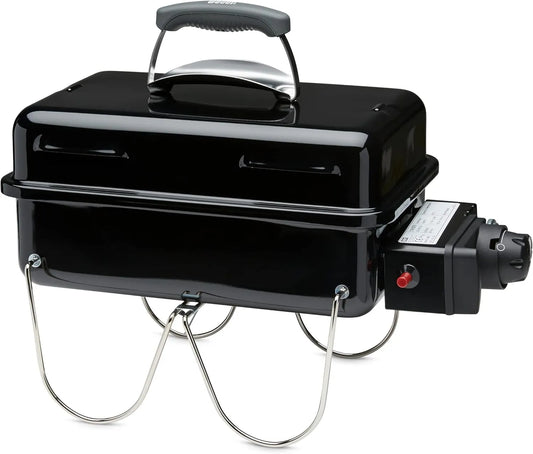 Barbecue à gaz Weber, Go‑Anywhere, Barbecue Portable, allumage piezo, finition noire, Surface de Cuisson 42 x 26cm, Pieds repliables