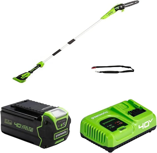 Greenworks modèle 8-Pouces G40PSF G40UC5, 2.58 m Portée + Batterie 40V 5Ah Lithium-Ion, LED à 3 Niveaux, Charge Rapide