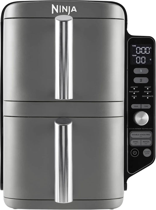 Ninja modèle SL400EU, friteuse verticale à 2 tiroirs, 4 niveaux cuisson, capacité de 9,5L, 6 fonctions de cuisson, 8 portions, design compact