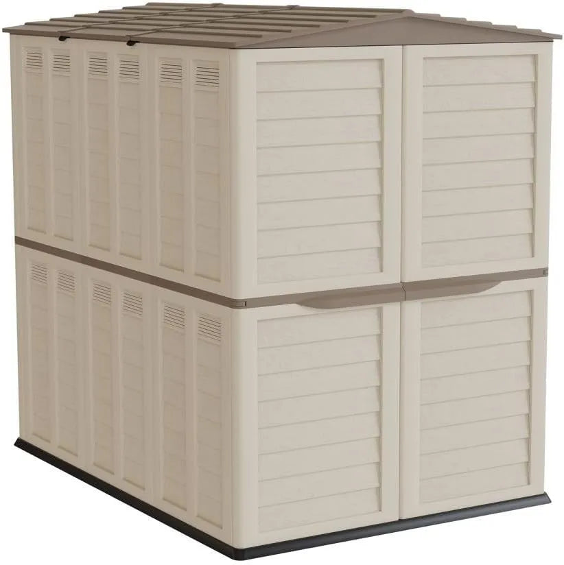 Abri de jardin, 8 Grilles de Ventilation, Anti-UV, Extérieur XL 5500L en Polypropylène Recyclé Beige 3,14 m². Double Paroi Renforcée, Anti-Humidité