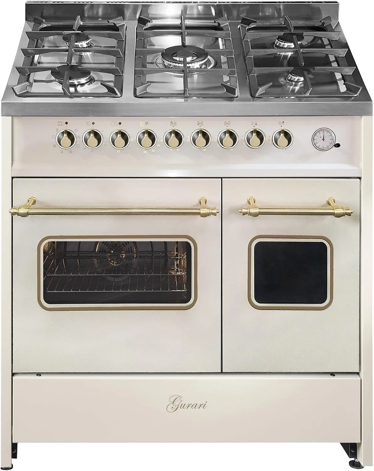 Cuisinière à gaz, 90 cm avec double four électrique GCH E 916 Cr R Creme Range Coocker, 5 foyers à gaz, Gaz naturel et propane
