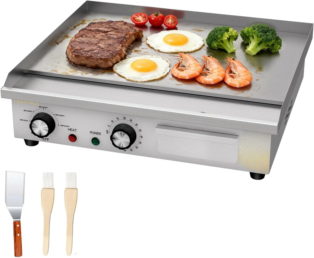 Barbecue, largeur 45cm, Plancha électrique commerciale en acier inoxydable, avec contrôle de température réglable, minuterie