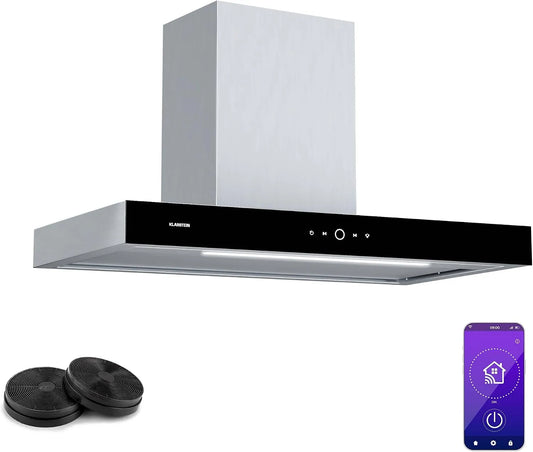 Klarstein hotte aspirante, Silencieuse 34 dB, 550 m³/h, Wi-Fi, LED, Inox, largeur 90 cm, Hotte Cuisine, SmartEdge