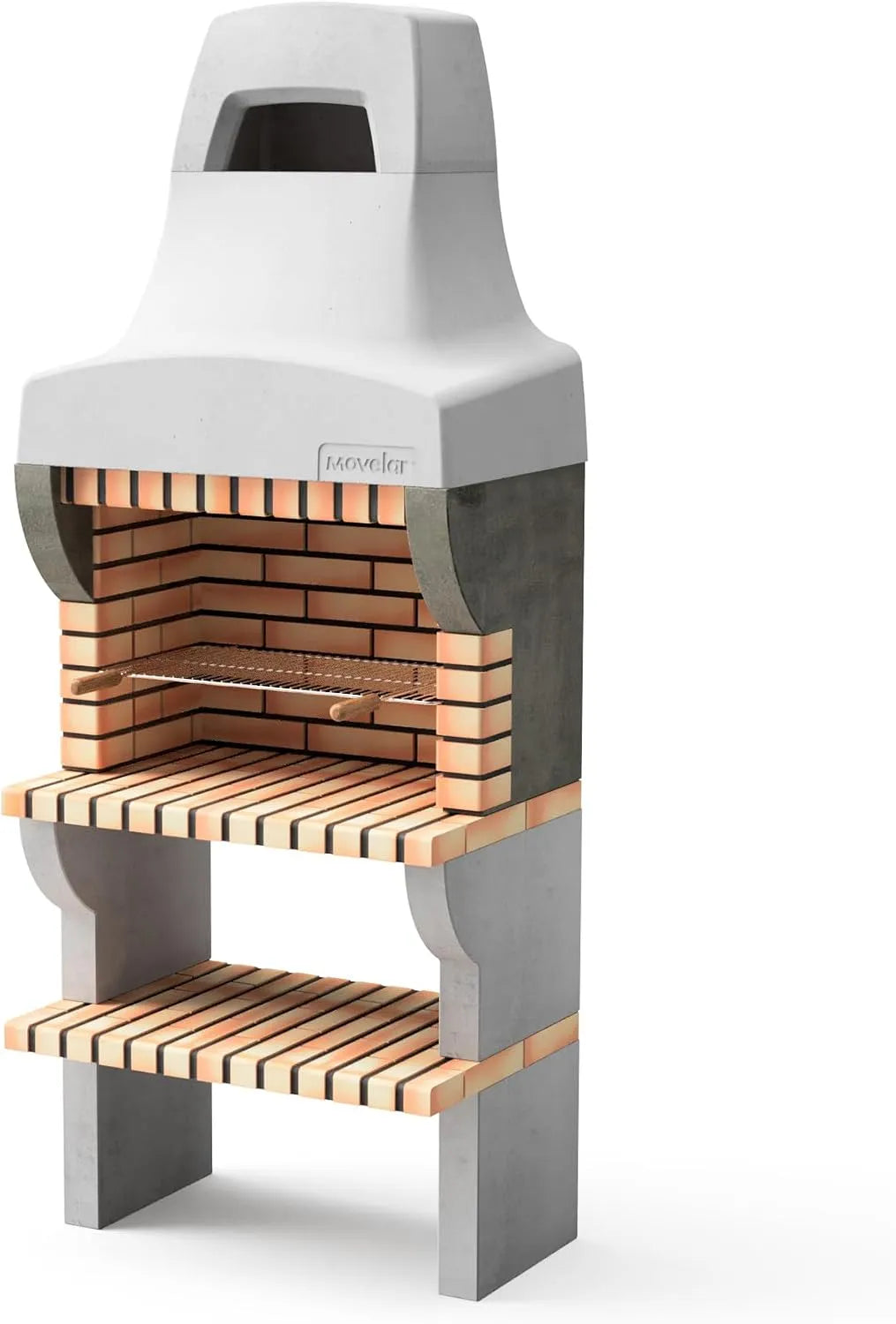 Barbecue M00519 MOVELAR, préfabriqué à bois et charbon de bois en béton réfractaire modèle Bailen Plus, finition grise, dimensions 86,5 x 58 x 220 cm