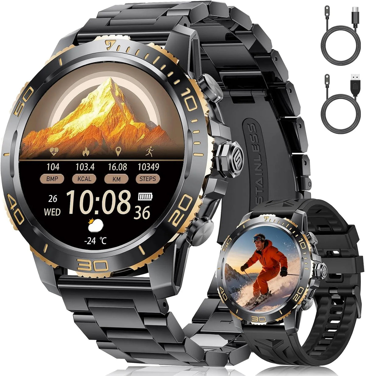 Modèle Connectée Homme avec Batterie 800 mAh IP68 FITFLEX Montre, 1.43' HD AMOLED Smartwatch Homme avec Appel Bluetooth, 120+ Sportifs, Sommeil