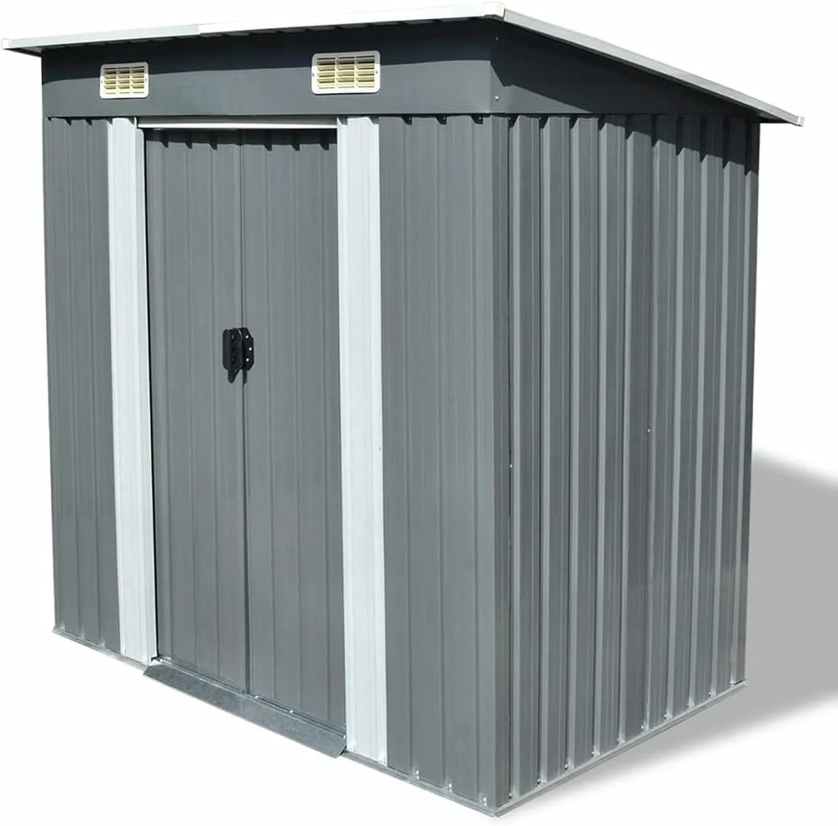 Abri de jardin, Métal finition grise Remise de Jardin avec 2 Portes Coulissantes, Solution de Stockage Extérieur Cabane de Rangement à Outils