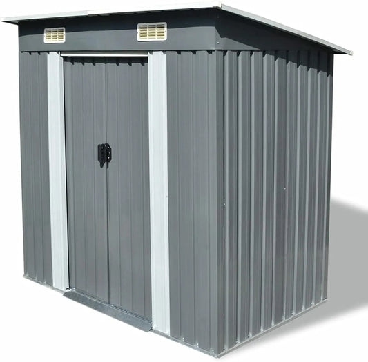 Abri de jardin, Métal finition grise Remise de Jardin avec 2 Portes Coulissantes, Solution de Stockage Extérieur Cabane de Rangement à Outils