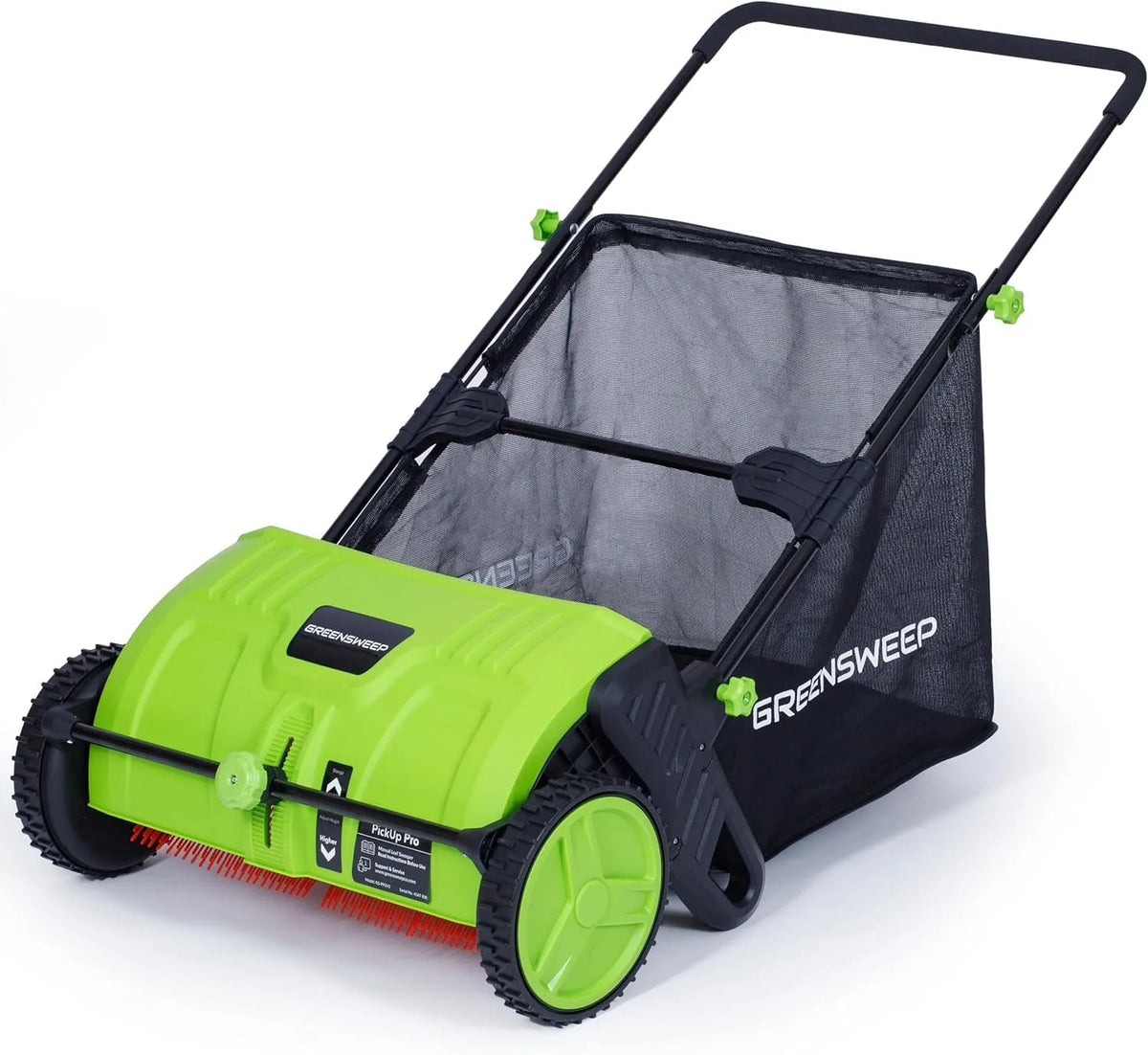 Balai à 2 feuilles et à gazon Pickup Pro, Balai de jardin alimenté par poussée pour tontes d'herbe, feuilles et débris